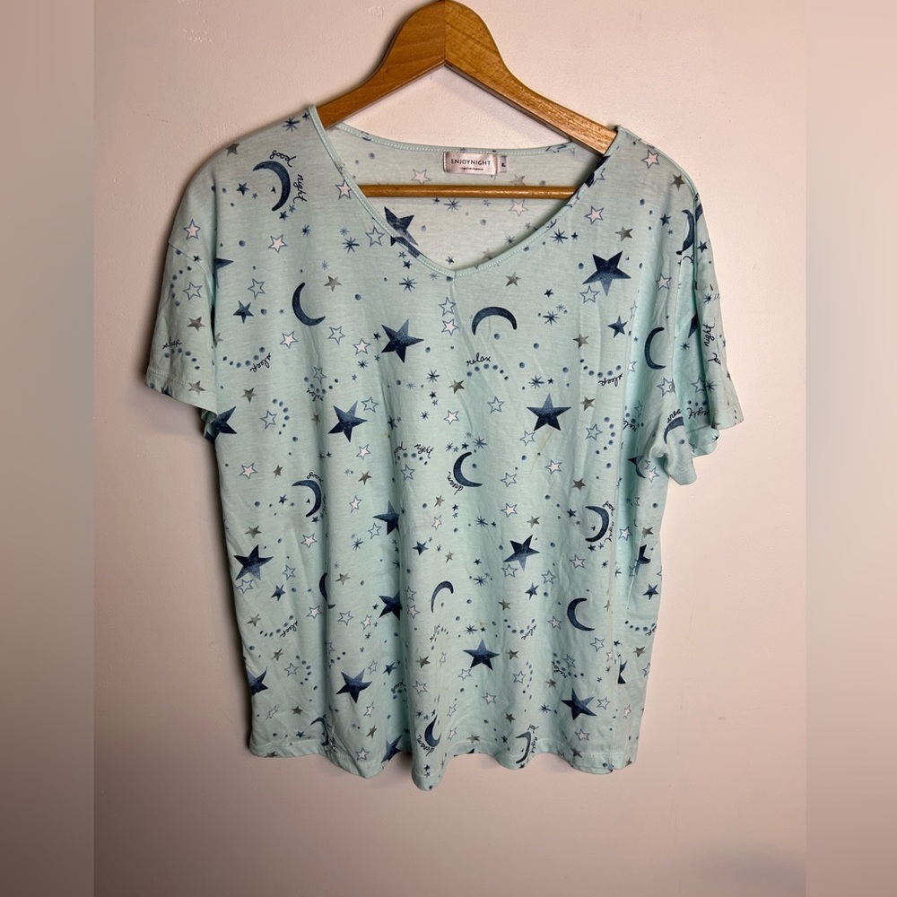 Enjoynight pajama Top Blue Star‎ and Moon Novelty Print Size XL Blue comfortable